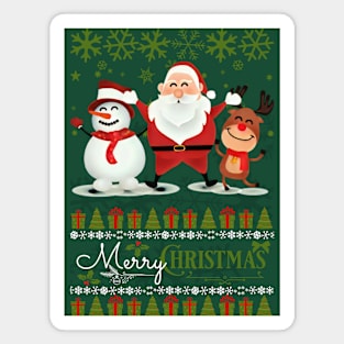 Snowman, Santa & Rudolph "Merry Christmas" Ugly Christmas Sweater Type Magnet